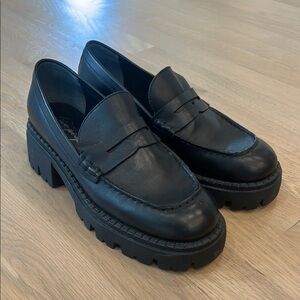 Free People Lyra Black Chunky Lug Sole Penny Loafers